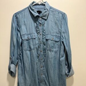 𝅺TALBOTS ruffled denim chambray shirt